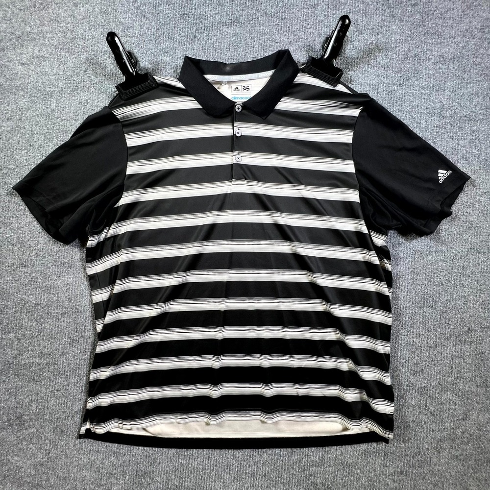 Adidas Climacool Polo Shirt Men's 2XL Black White Striped Logo Golf Performance